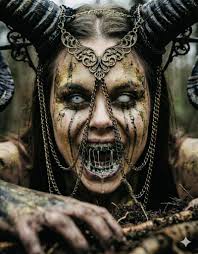 Terrifying old witch with glowing yellow eyes and long white hair, in a  decayed industrial basement full of rusty pipes and cobwebs, reaching out  with a clawed hand toward a bottle of