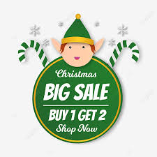 Christmas Big Sale Promo With Green Elf And Candy Canes Shopping Snowflakes Discount Png And Vector With Transparent Background For Free Download
