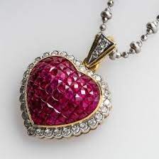 Invisible Set Ruby Diamond Heart Pendant Necklace 18k Two Tone Gold This Gorgeous Ruby Heart Pen Heart Pendant Diamond Ruby Heart Pendant Ruby Diamond Pendant