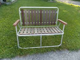 Vintage Folding Slat Cedar Wood Redwood Aluminum Patio Lawn Chair Bench Retro Patio Lawn Chairs Lawn Chairs Lounge Chair Outdoor