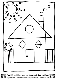 You'll also find a house frame below, the children can add all the details of the house before colouring the picture in such as fence, tree, bush and flower. Math Coloring Worksheets House Shapes Coloring Pages Math House Numbers Math Coloring Worksheets Math Coloring Coloring Pages For Kids