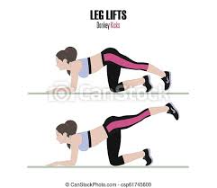 Engage your abdominal muscles to help create a stable pelvis and strong back. Leg Lifts Donkey Kicks Sport Exercises Exercises With Free Weight Illustration Of An Active Lifestyle Vector Sketch Canstock