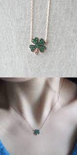 Emerald Green Four Leaf Clover Necklace Rose Gold Four Leaf Clover Necklace Handmade Gold Jewellery Clover Necklace