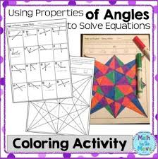 Angle Properties And Solving Equations Coloring Activity 7 G 5 Color Activities Math Coloring Solving Equations
