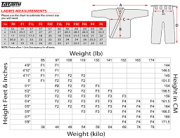 tatami fightwear size charts