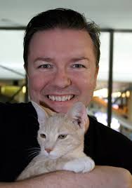 Cat Lover, Ricky Gervais at a cat adoption event in Madison Square Garden,  NYC. 😻
