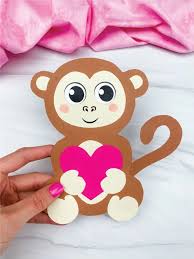 Two small monkeys in a valentine heart. Monkey Valentine Craft For Kids Free Template