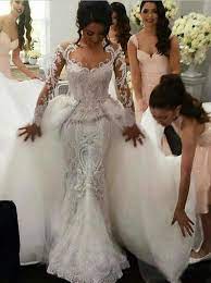 Mermaid Wedding Dress Retro Wedding Dresses Detachable Train Wedding Dress Long Sleeve Mermaid Wedding Dress