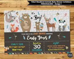 Tribal Woodland Animals Personalised Baby Shower Invitations For Baby Boy And Baby Fox Baby Shower Invitations Baby Shower Invitations For Boys Fox Baby Shower