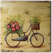 You can recycle metal parts creating unusual combinations with flowers on pots or upcycle your bike frame by painting bright colors. Amazon Com Cvhomedeco Retro Distressed Hand Painted Wooden Frame Wall Hanging 3d Painting Decoration Art Bicycle Flower Butterfly Design 15 X 15 Inch Paintings