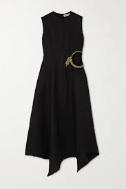 Black Crystal Embellished Cutout Linen Midi Dress Jw Anderson In 2020 Midi Dress Dresses Black Midi Dress