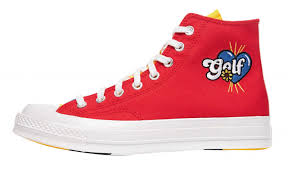 The fall/winter 2015 collection is even more fun than usual with an excellent variety of loungewear via velour sweatsuits, a bright yellow fuzz coat, striped overalls anyone know what shoes tyler is wearing here? Converse Chuck Taylor All Star 70s Hi Golf Wang Tripanel Kicksonfire Com