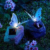 Lunartec Solar Dekos Solar Led Schmetterling Auf Kunststein Grau Solarsteine Mit Schmetterling Solarleuchten Garten Solarlampen Garten Beleuchtung Garten