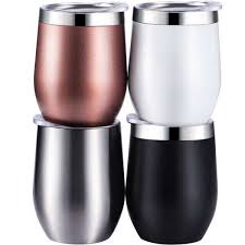 Set of 4 duvino urban novelty christmas humor 15 oz stemless wine glasses. 12 Oz Unbreakable Triple Insulated Stemless Wine Tumbler Stainless Steel Wine Glass Cup With Lids Drink