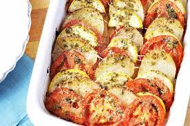 Baked Potato Tomato Zucchini Pesto Casserole Recipe Zucchini Pesto Recipes Veggie Dishes