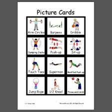 Print two copies of the cards and paste on posterboard to make a deck of cards to play go fish, review the vocabulary, or play memory. Pt Exercise Cards
