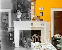 Thomas jefferson's dining room was restored recently to its original zingy chrome yellow. Facebook