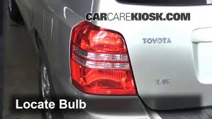 Turn signal, back up light marker light in 2013 2014 2015. Tail Light Change 2001 2007 Toyota Highlander 2001 Toyota Highlander 3 0l V6