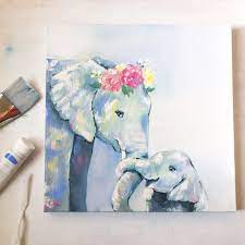 Elephant Mother And Baby Painting Elephant Painting Elephant Art Elephant Drawing