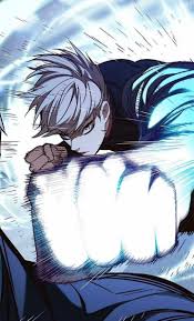 seo jiwoo (eleceed), eleceed, 1boy, angry, blonde hair, blue shirt, looking  at viewer, orange eyes, punching, shirt, short hair, simple background,  solo, white background - Image View - | Gelbooru - Free