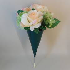 Long lasting artificial flowers for graves. Artificial Flowers Filled Grave Pot Peach Roses In Cone Vase Memorial Flowers