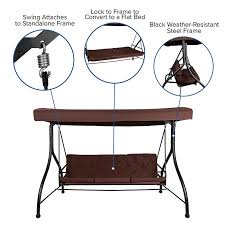 A garden swing seat or bench can include multiple features that make your time outdoors more comfortable or enjoyable. 3 Seat Outdoor Steel Converting Patio Swing Canopy Hammock With Cushio English Elm