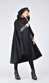 Winter Hooded Cape Coat A07335 Cape Fashion Cape Coat Outfit Black Cape Coat