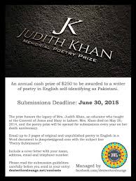 Alfred prufrock), i feel like my work may be a fit with your … International Centre For Pakistani Writing In English The Judith Khan Memorial Poetry Prize Is An Annual Cash Prize In The Amount Of 250 Awarded To A Writer Of Poetry Self Identifying As