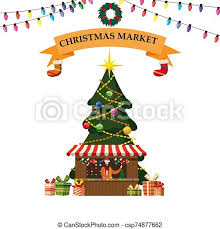 All i want for christmas is. Christmas Souvenirs Market Stall With Decorations Big Christmas Tree Xmas Shop With Garlands Decorations Christmas Wooden Canstock