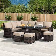 Check spelling or type a new query. Nova Cambridge Fireglow Left Hand Rattan Corner Sofa Dining Set With Gas Firepit Table Brown Crownhill