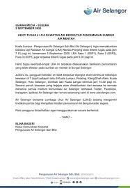 Syarikat pengurusan air selangor sdn bhd (air selangor) stopped the operation of its rantau panjang water. 7 Districts In The Klang Valley To Face Water Disruption