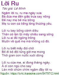 Lời Bai Hat Lời Ru Le Minh Co Nhạc Nghe