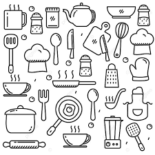 Hand Drawn Kitchen Tools Doodle Set Of Cooking Utensils Vector Illustration With Cute Line Design Vector How To Draw Hands Recipe Book Design Doodle Background