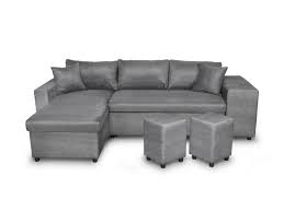 Un canapé d'angle sombre sera mis en valeur dans une grande pièce épurée. Canape D Angle Oslo Convertible Avec Coffre Et Poufs En Microfibre Position Du Rangement Poufs Droit L200plusmfgrd Vente De Usinestreet Conforama