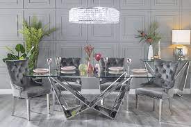 Ashleyfurniture.com has been visited by 100k+ users in the past month Urban Deco Jazz 200cm Glass And Chrome Dining Table And 6 Grey Knockerback Chrome Leg Chairs Cfs Furniture Uk