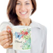 Blessed Butterfly Mug, Butterfly Blessings Mug, Blue Butterfly and Flowers  Coffee, Tea Mug Gift Idea