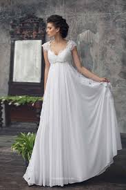 Elegant A Line Cap Sleeves Empire Waist Lace Chiffon Wedding Dress With Images Dreamy Wedding Dress Pregnant Wedding Dress Empire Wedding Dress