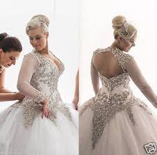 Plus Size White Ivory Beading Wedding Dress Silver Applique Bridal Gown Custom Bridal Ball Gown Illusion Sleeve Wedding Dress Ball Gowns Wedding