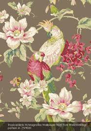 Birds And Flowers Wallpaper Tropical Birds W Magnolias Wallpaper From York Wallcoverings Tropical Wallpaper Magnolia Wallpaper Floral Wallpaper