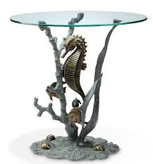 Glass top mermaid coffee table. Seahorse Glass Top End Table