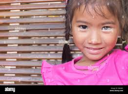 Closeup shot of young Asian Thai little girl with smile Stock Photo