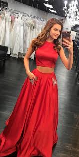 Gorgeous Prom Dress Two Piece Prom Dress Red Long Prom Dress 2018 Prom Dress Prom Dress With Pockets Prom Dresses With Pockets Prom Dresses For Teens Two Piece Evening Dresses