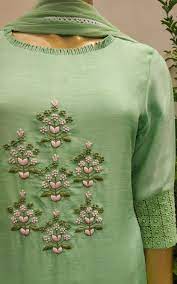 Neckline embroidery embroidery and hand embroidery the neck embroidery design with small & attractive butti. Pastel Green Handwork Kurta Set Kurti Embroidery Design Embroidery Fashion Kurta Neck Design