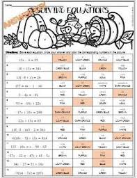 Solving Equations Coloring Activity Thanksgiving Theme Solving Equations Activity Solving Equations Maths Activities Middle School