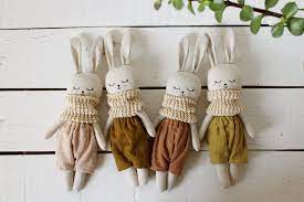 Bunny Doll With Light Yellow Pants Rabbit Doll With Scarf Easter Bunny Soft Stuffed Animal Natural Dye Doll Organic Toy Baby Gift In 2021 Bunny Doll Rabbit Dolls Fabric Bunny