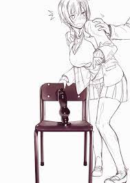 wantsupanchi!!, animated, animated gif, 1girl, blazer, blush, breasts,  chair, dildo, embarrassed, forced, huge breasts, jacket, loafers, lube,  male hand, miniskirt, monochrome, motion lines, no shoes, object insertion,  pleated skirt, school uniform, sex