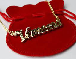 Name Necklace Vanessa Gold Plated 18ct Personalised Necklace With Swarovski Elements Cores