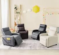 Costzon Poltrona reclinável infantil, de couro PU ajustável com bolsos  laterais, apoio para os pés, encosto de cabeça para quarto de crianças e  sala ...
