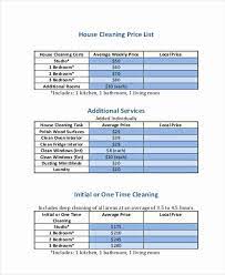 House Cleaning Price List Elegant 20 Price List Samples In Pdf House Cleaning Prices Cleaning Services Prices House Cleaning Services