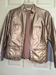 Chicos Gold Faux Leather Moto Jacket Womens Metallic Motorcycle Style Sz 0 Xs 4 Leather Moto Jacket Womens Jackets For Women Faux Leather Moto Jacket